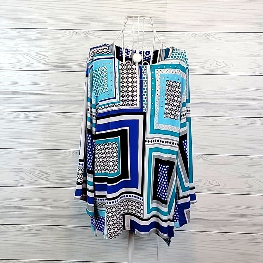 JM Collection geometric print tunic blouse Size XL